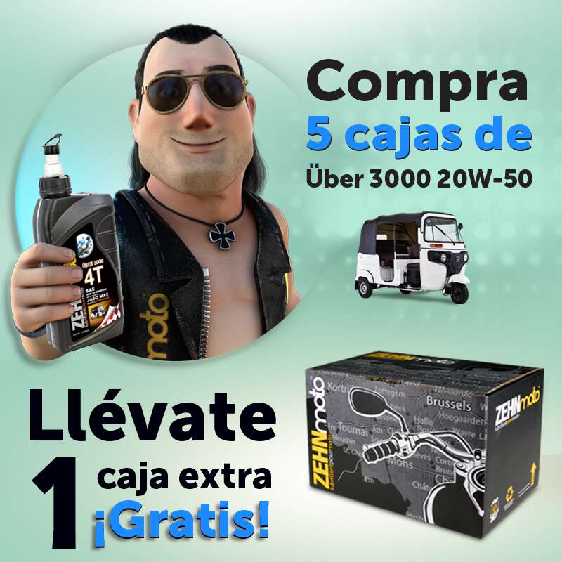 5 Cajas Aceite Zehnmoto 4t 20w50 Uber 3000 TUCTUC Con 12+1 Caja Igual Con 12 Gratis